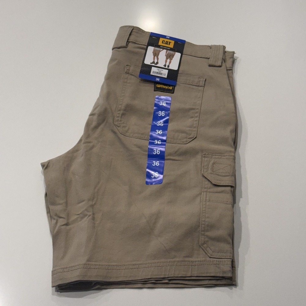 CAT Men Cargo Shorts 36 Beige Cotton Blend Flat Front Workwear 1981304